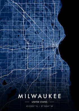 Milwaukee City Map Blue