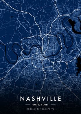 Nashville City Map Blue