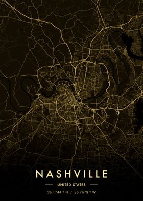 Nashville City Map Gold