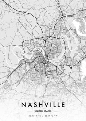 Nashville City Map White