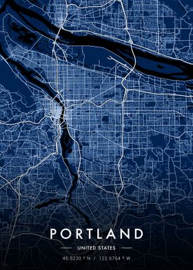 Portland City Map Blue