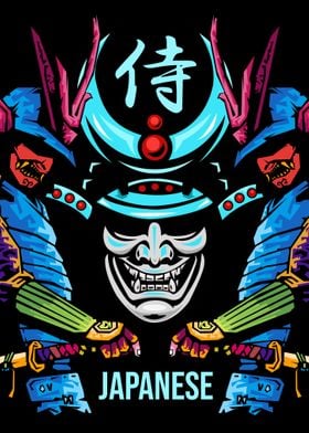 samurai head with pop art 