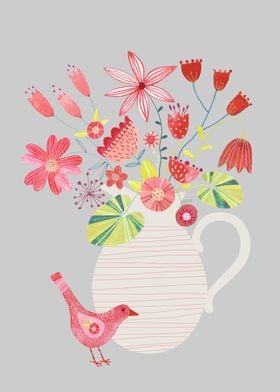 Bird with a Jug of Flowers