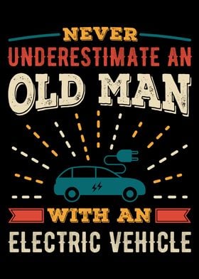 Funny Old Man with EV Car