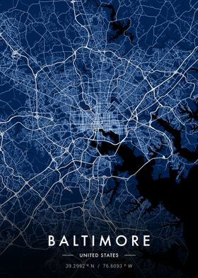 Baltimore City Map Blue