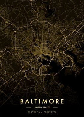 Baltimore City Map Gold