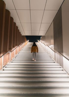 Guy going up stairs