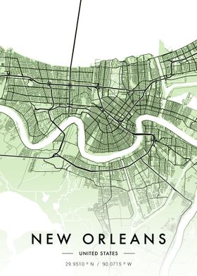 New Orleans City Map Green