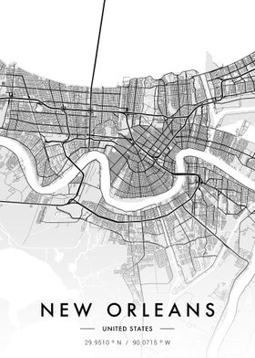 New Orleans City Map White