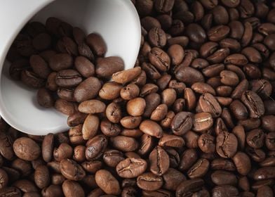 Coffee beans and cup