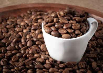 Coffee beans and cup