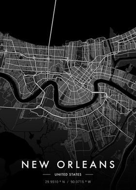 New Orleans City Map Dark