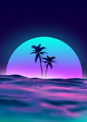 synthwave beach