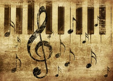 Music notes and piano keys