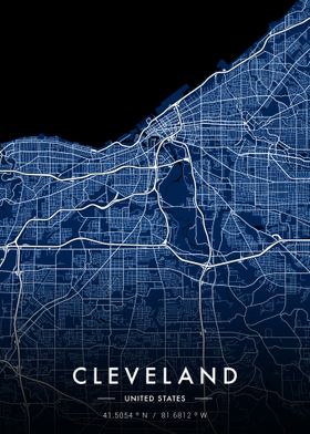 Cleveland City Map Blue