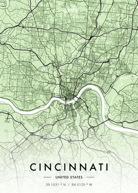 Cincinnati City Map Green