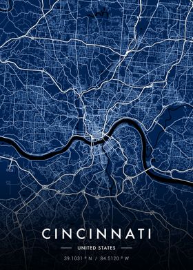 Cincinnati City Map Blue