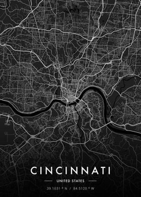 Cincinnati City Map Dark