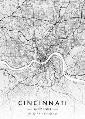 Cincinnati City Map White