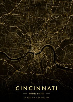 Cincinnati City Map Gold