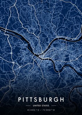 Pittsburgh City Map Blue