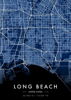 Long Beach City Map Blue