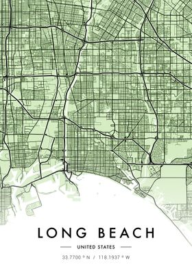 Long Beach City Map Green