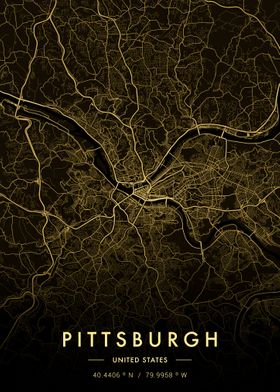 Pittsburgh City Map Gold