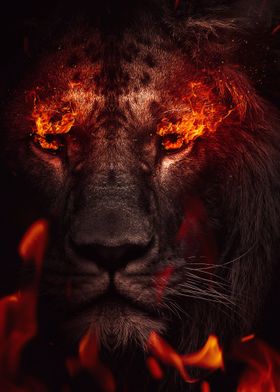 fire lion face work art 