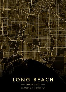 Long Beach City Map Gold