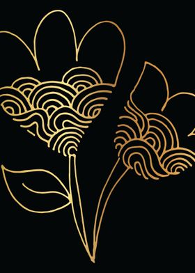 Gold Abstract Flower Lines