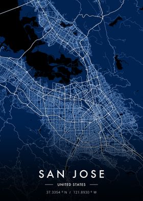 San Jose City Map Blue