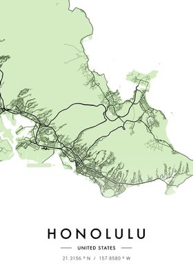 Honolulu City Map Green