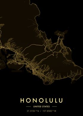 Honolulu City Map Gold