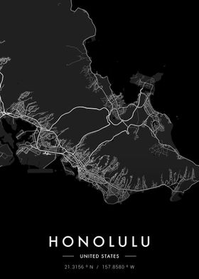 Honolulu City Map Dark