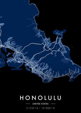 Honolulu City Map Blue