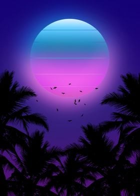 palm sunset synthwave
