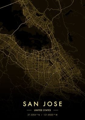 San Jose City Map Gold