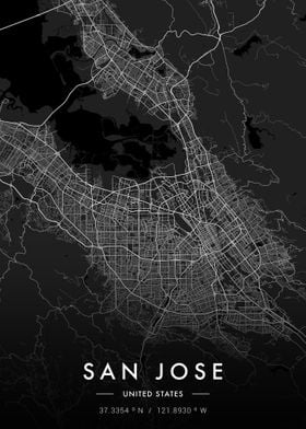 San Jose City Map Dark