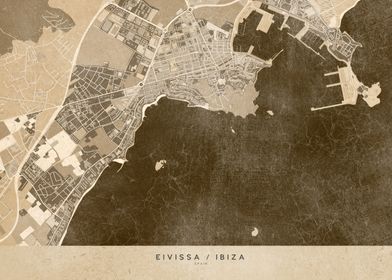 Sepia vintage map of Ibiza