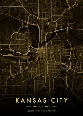 Kansas City Map Gold