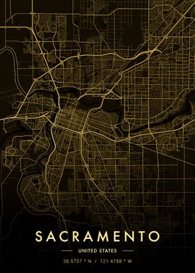 Sacramento City Map Gold