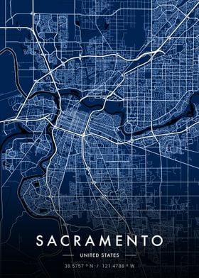 Sacramento City Map Blue