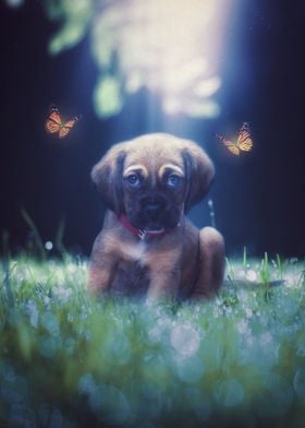 Cute Dog with Butterflies