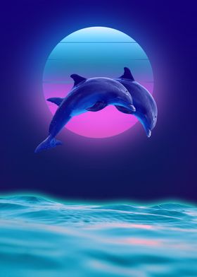 synthwave dolphin