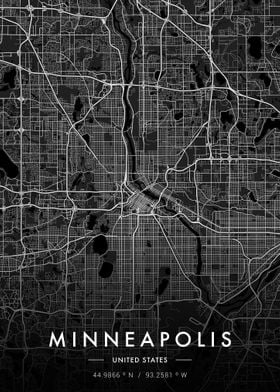 Minneapolis City Map Dark