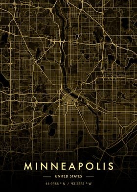 Minneapolis City Map Gold