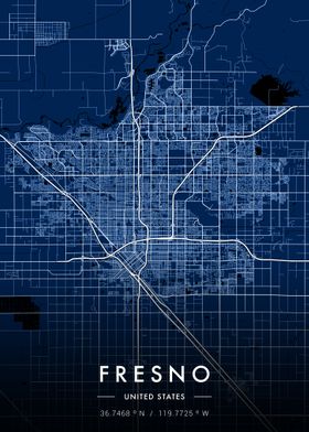 Fresno City Map Blue