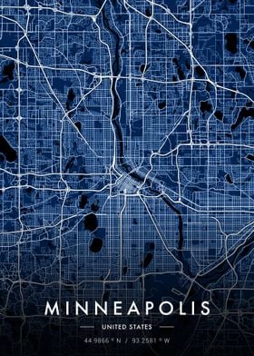 Minneapolis City Map Blue