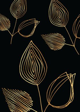 Gold Abstract Leaf Lines